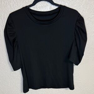Black Puff Sleeve Crewneck Top - Women's
